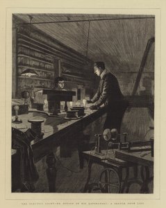 The Electric Light, Mr Edison in his Laboratory, a Sketch from Life by Frederic Villiers